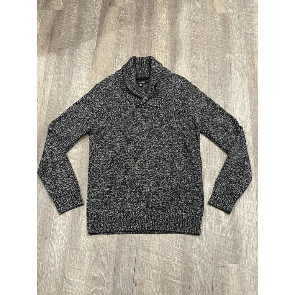 Vintage Guess Shawled Collared Sweater Men's M, Black Marled Design